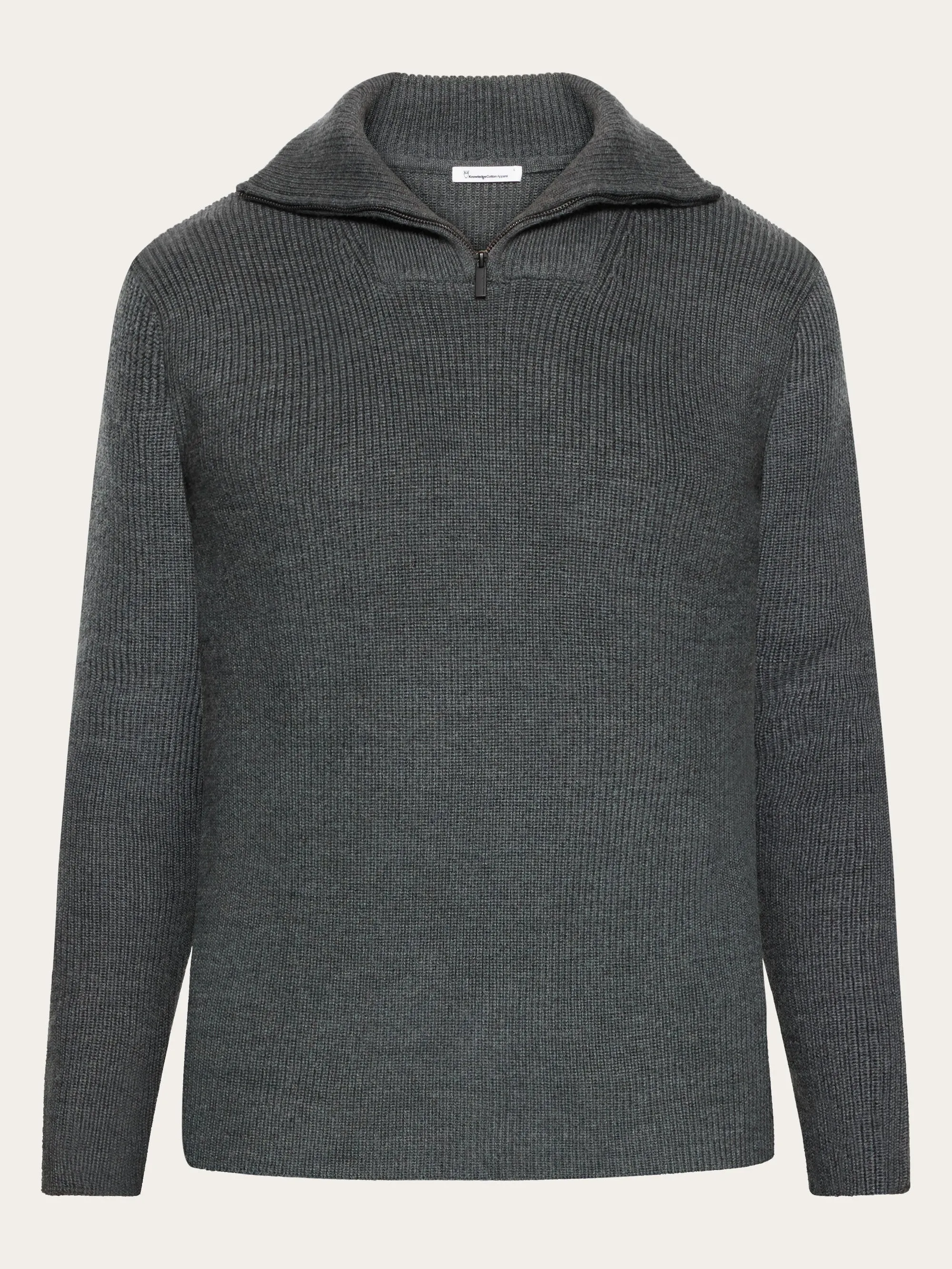 1/2 neck zip merino wool rib knit - Dark Grey Melange