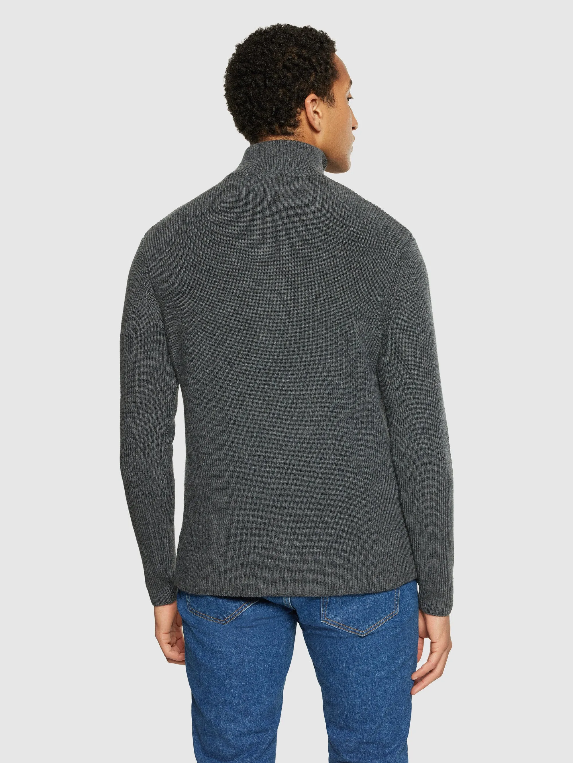 1/2 neck zip merino wool rib knit - Dark Grey Melange