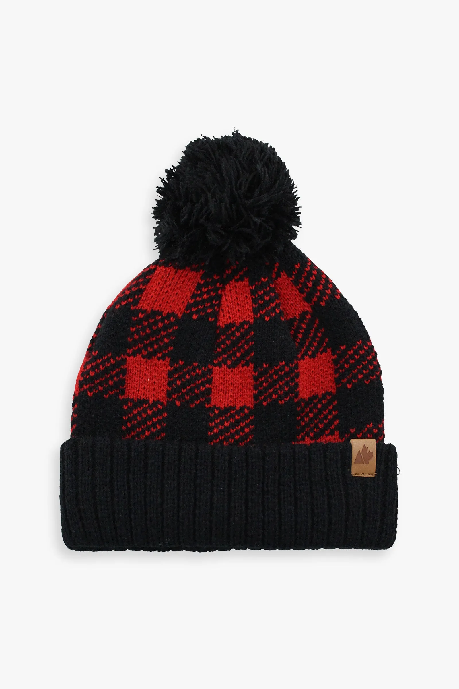Kids Fleece Lined Pom Toque Red