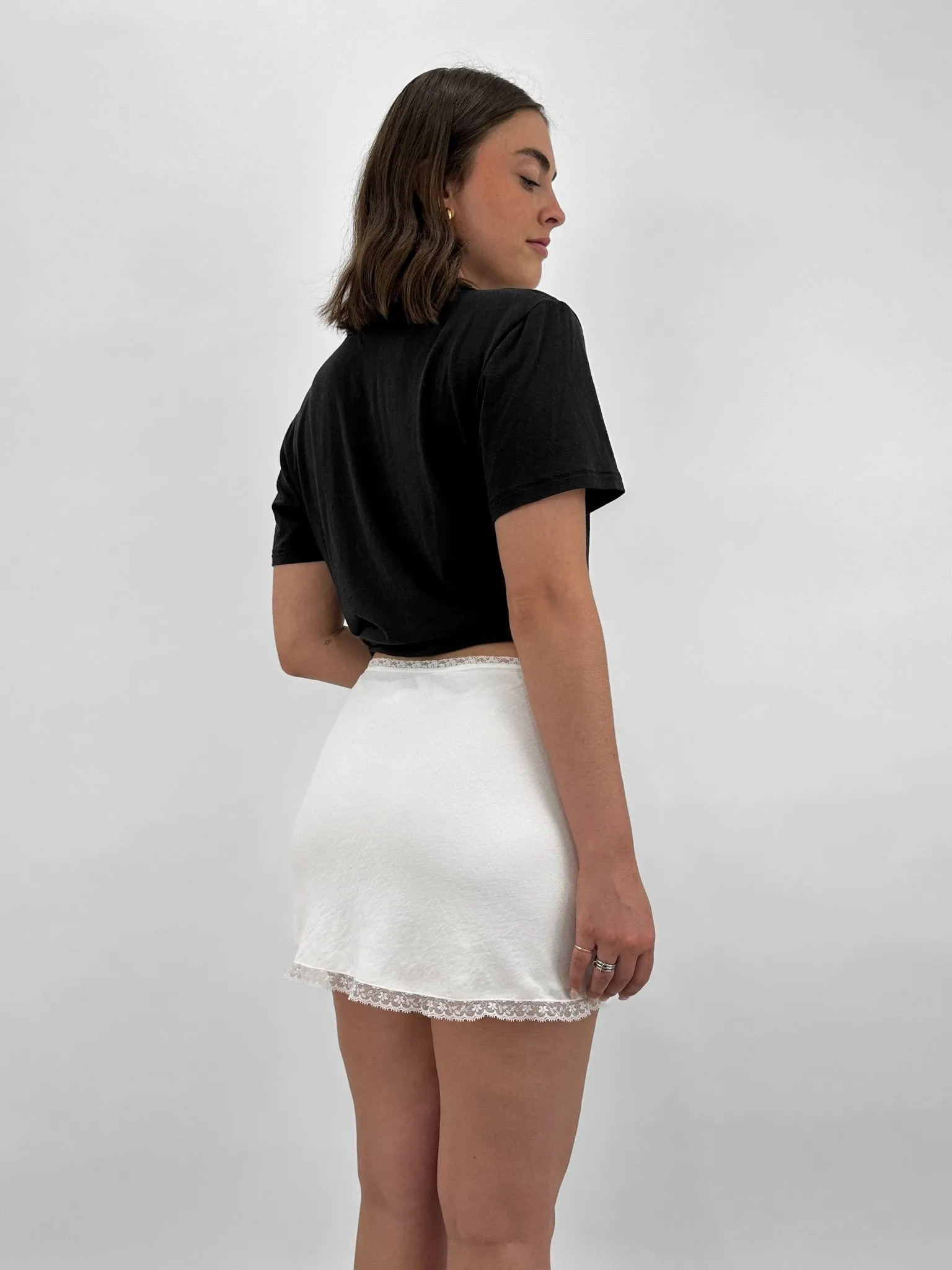 Lace Trim Linen Mini Skirt