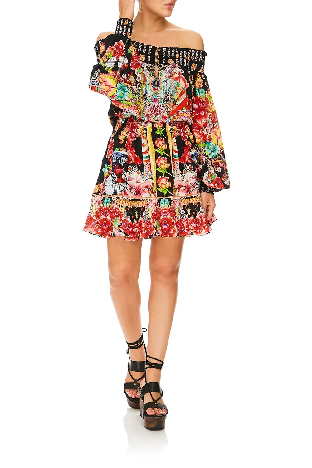 Off Shoulder Short Dress- Painted Land