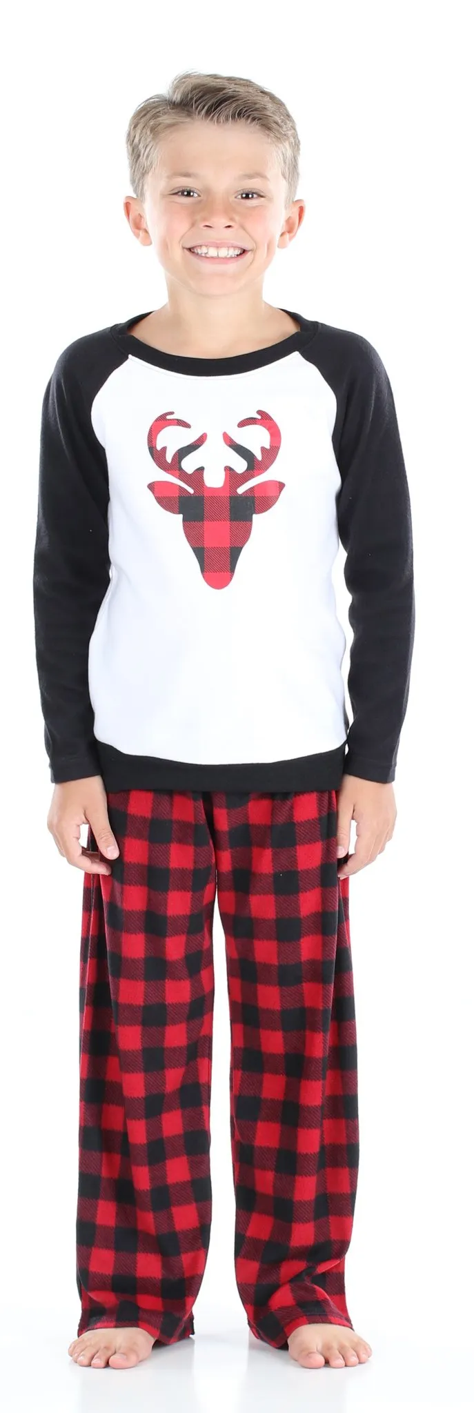 SleepytimePjs Christmas Family Matching Winter Fleece Deer Buffalo Plaid Pajamas
