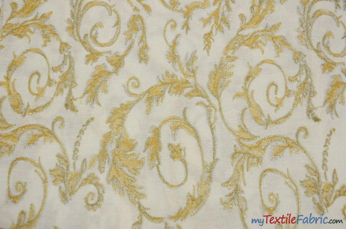 Soft Rayon Linen Metallic Embroidery | Metallic Foil Linen Embroidery Fabric | 50" Wide |