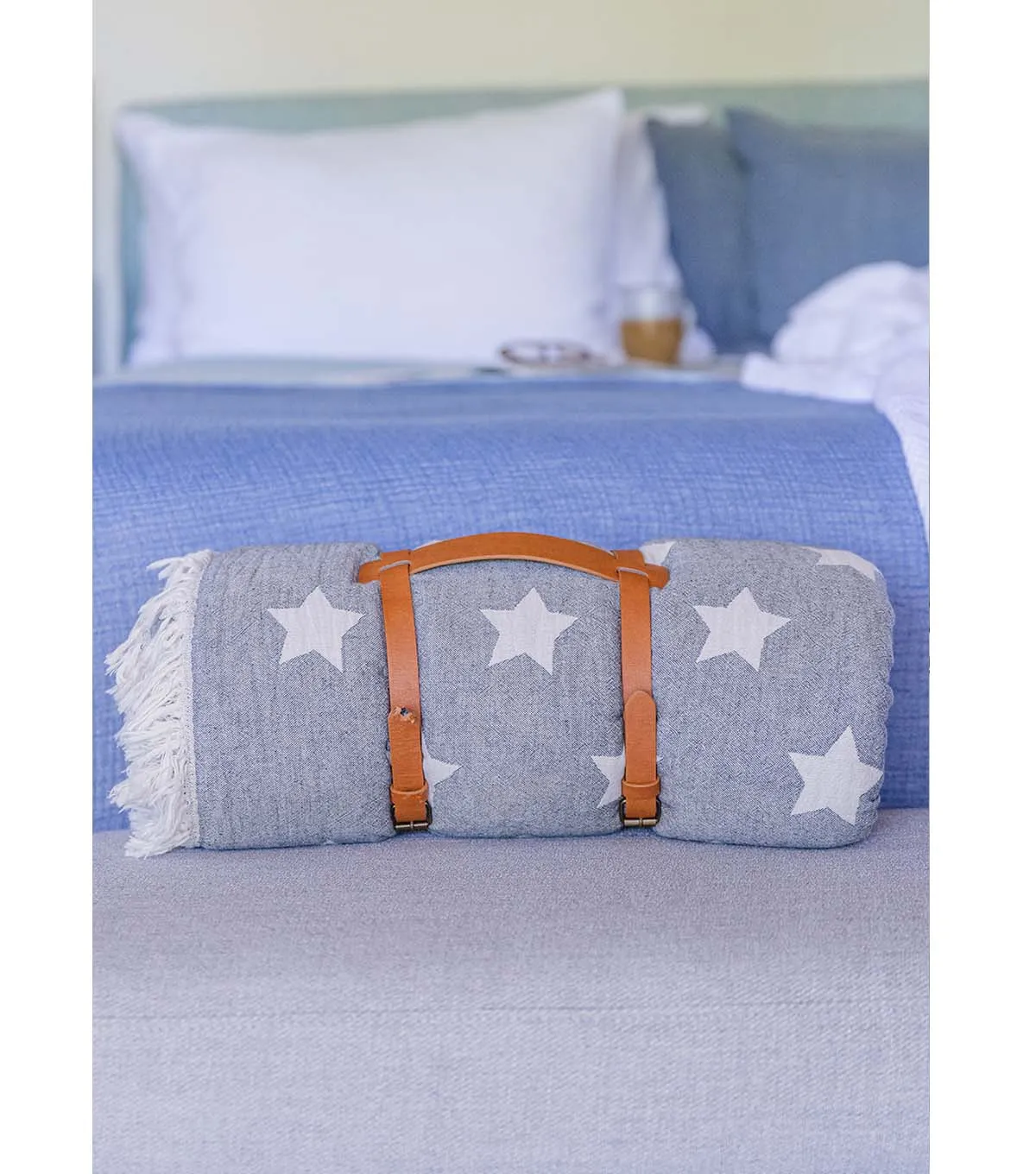 Star Fleece Lined Throw - Navy