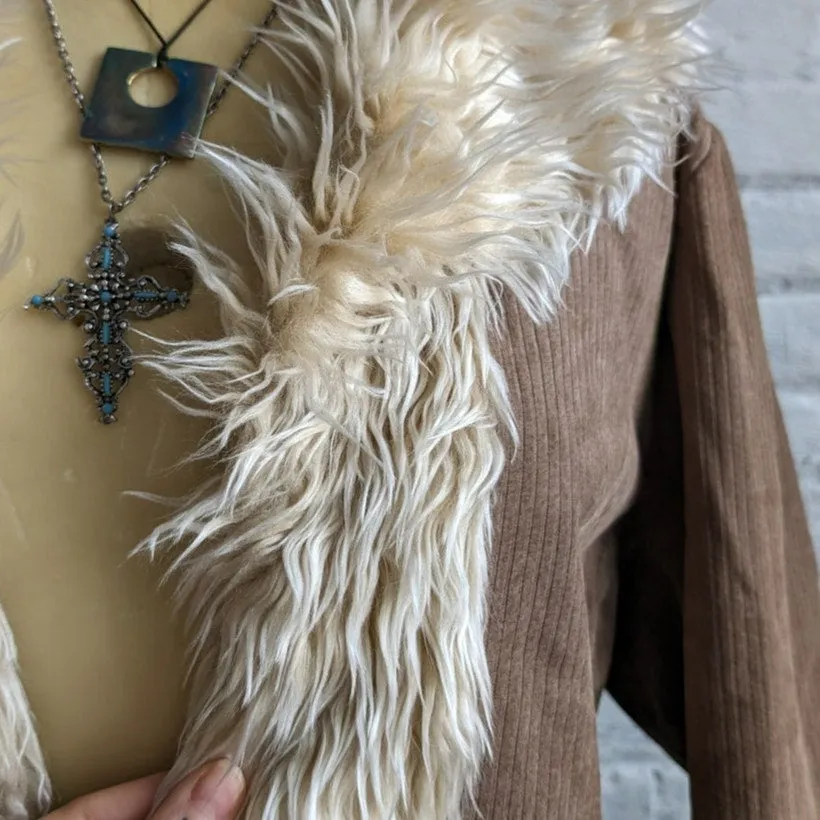 Y2K Vintage Brown Suede Furry Penny Lane Coat Leather Boho Fairycore Shag Jacket