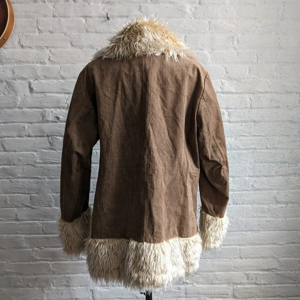 Y2K Vintage Brown Suede Furry Penny Lane Coat Leather Boho Fairycore Shag Jacket