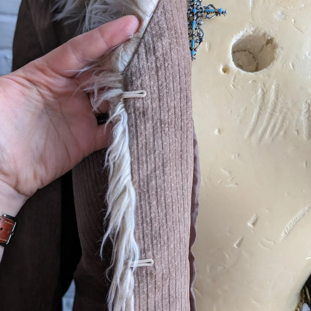 Y2K Vintage Brown Suede Furry Penny Lane Coat Leather Boho Fairycore Shag Jacket