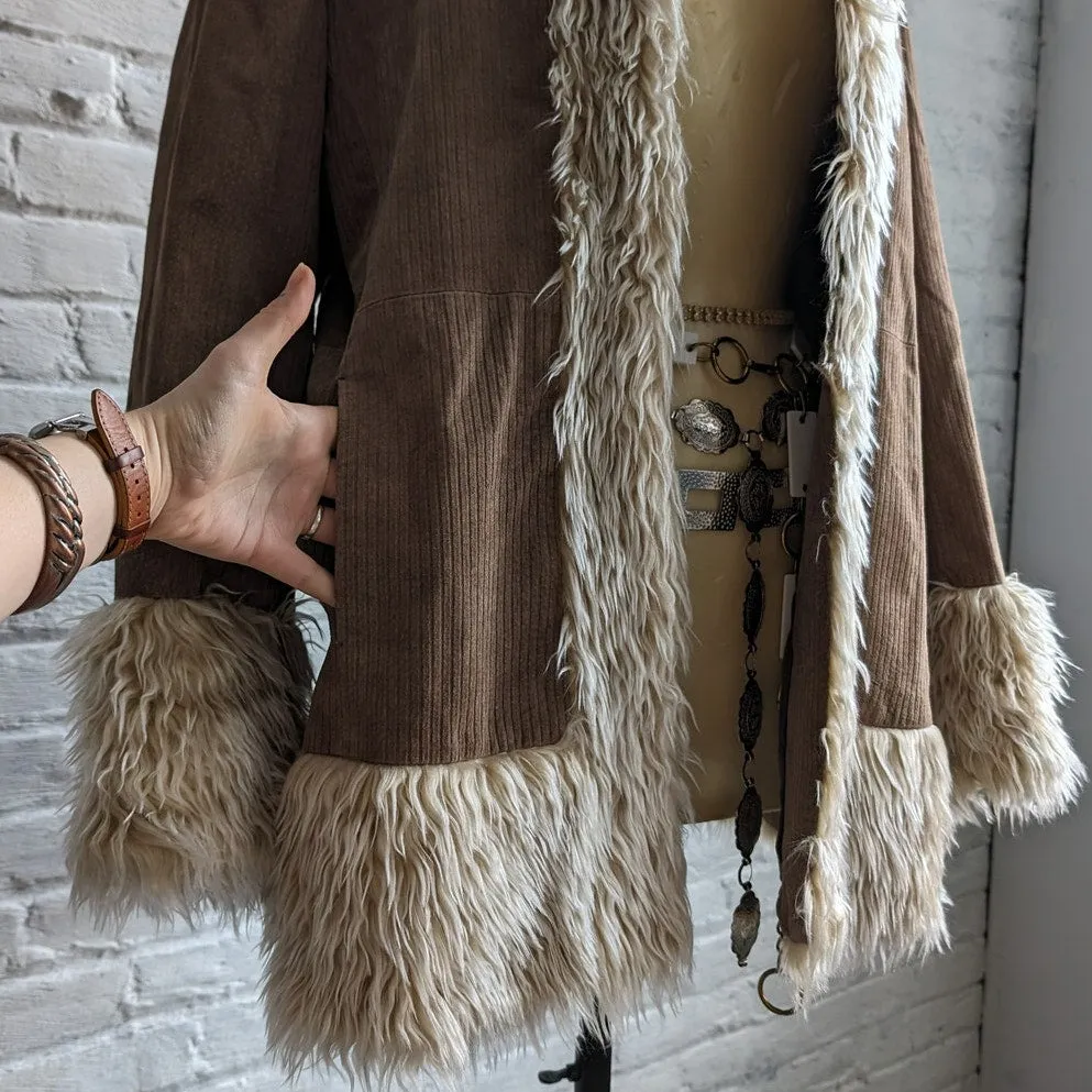 Y2K Vintage Brown Suede Furry Penny Lane Coat Leather Boho Fairycore Shag Jacket